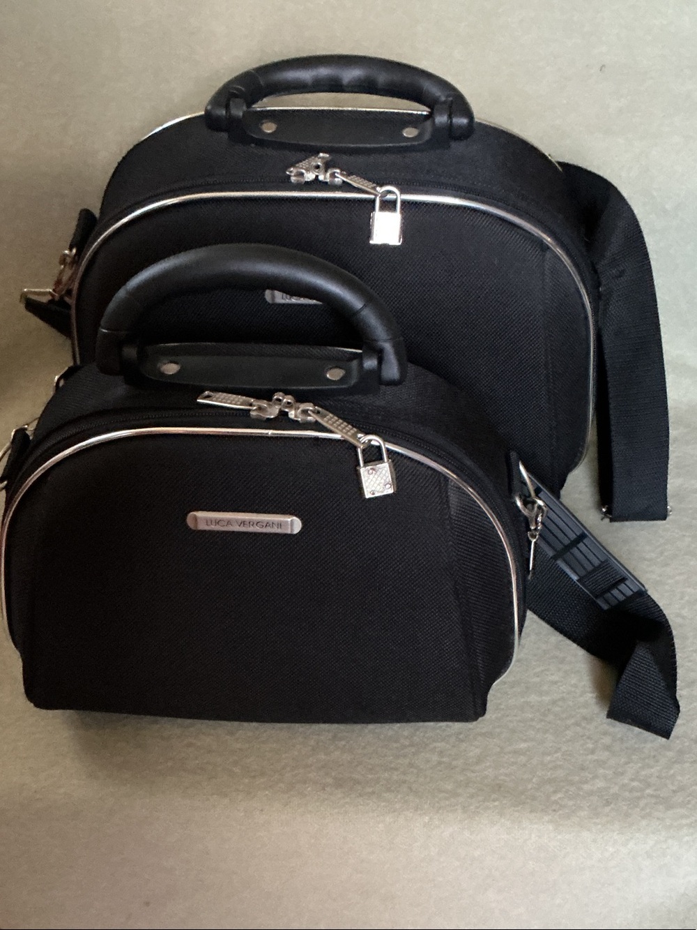 Travel Cosmetic Bag Duo in Black with Shoulder Strap